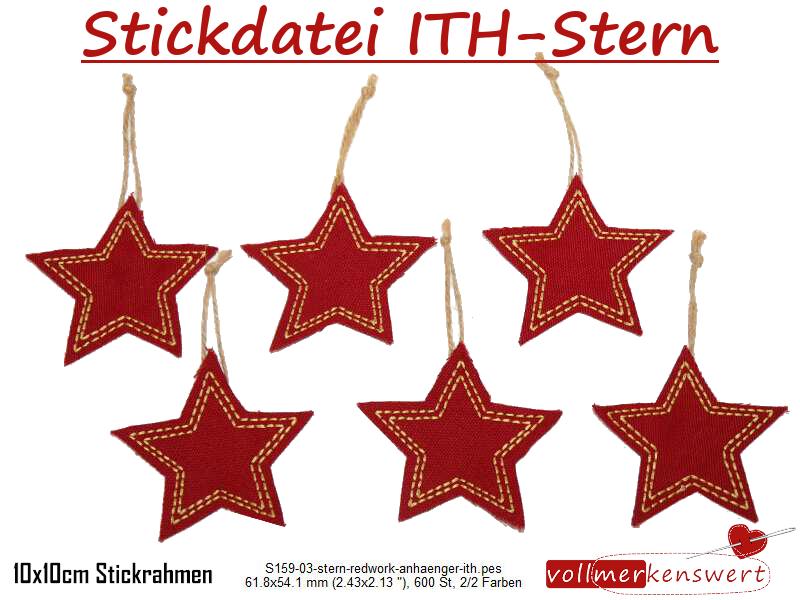 Stickdatei ITH-Stern Anhänger für10x10cm Stickrahmen S159-03